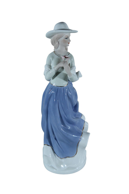 NIFAO Porcelain Lady Figurine with hat and Flower Vintage Style 5"x4"x12"H