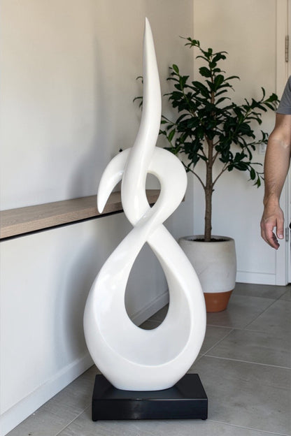 Modern Art White Eternity Sculpture Made of Resin on A Base 13" x 7" x 42"H