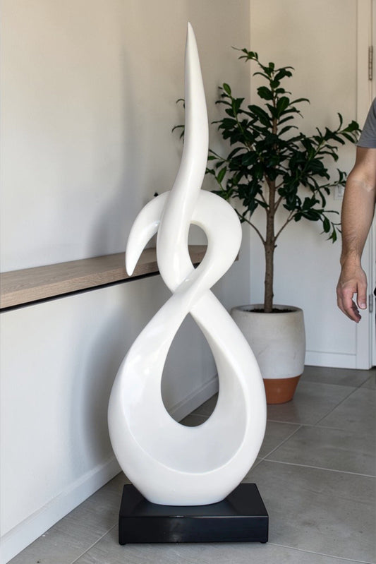 Modern Art White Eternity Sculpture Made of Resin on A Base 13" x 7" x 42"H