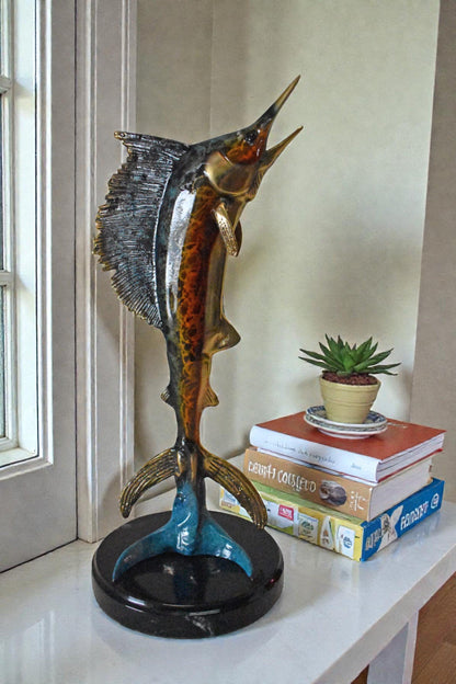 Single Sailfish Bronze Statue -  Size: 6"L x 6"W x 15"H.
