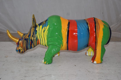 Multicolor Striped Rhino Resin Statue Size: 20" x 6" x 9"H