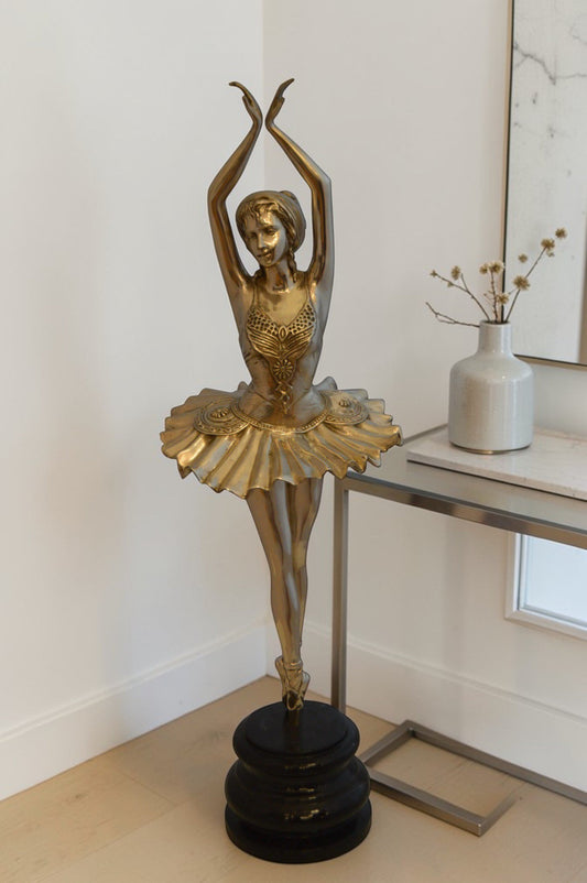 Ballerina Bronze Statue With Silver Finish -  Size: 10"L x 10"W x 35"H.