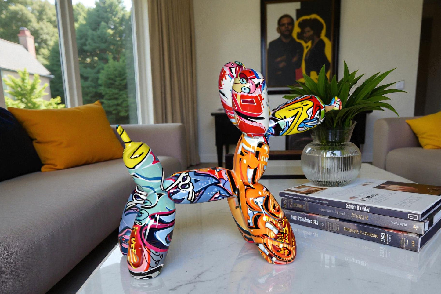 Modern Graffiti Looking Balloon Dog Statue Made of Resin Size: 10" x 4" x 8"H