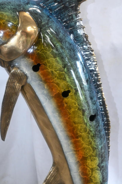Pair of Bronze Marlin Wall Sculptures Coastal Fish Decor 56"x24"x13"H