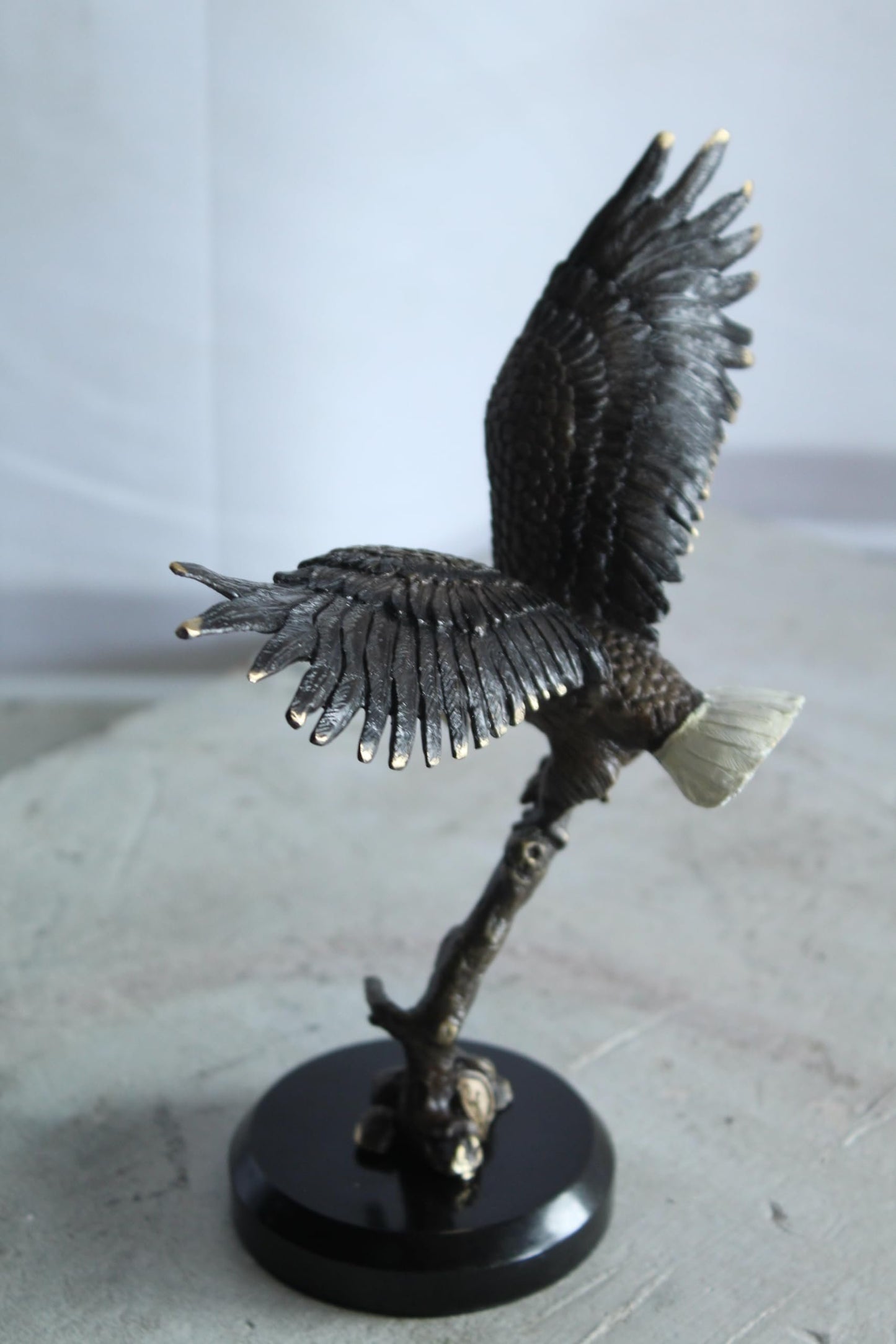 NIFAO Bronze Eagle Statue on Marble Base Soaring Bird Sculpture 8" x 5" x 10"H
