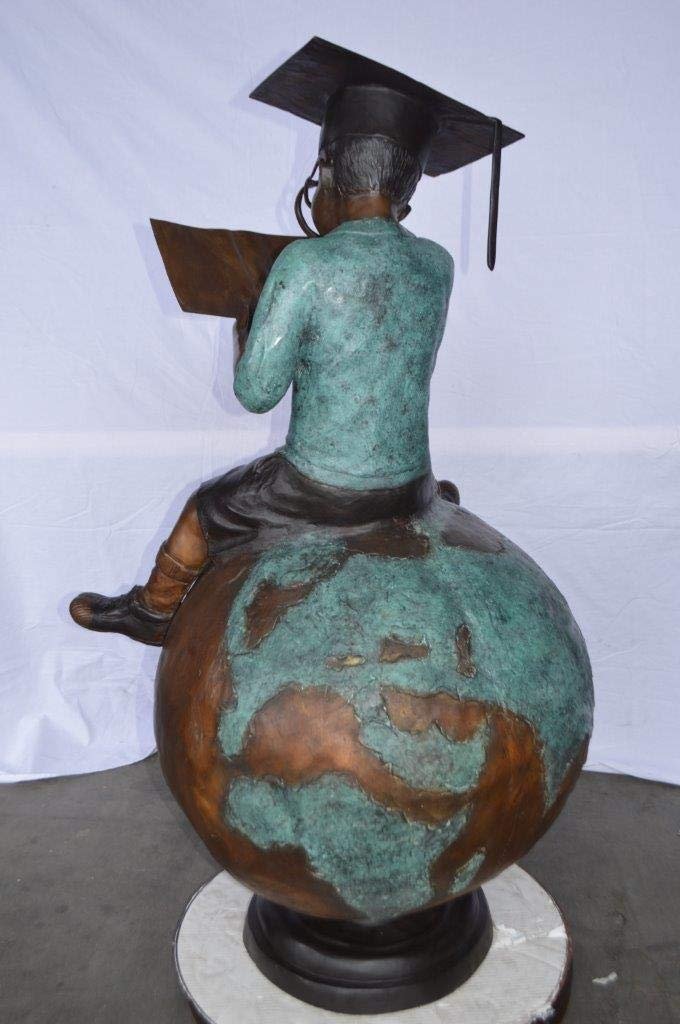 Student learning on top of world bronze statue -  Size: 28"L x 24"W x 52"H.