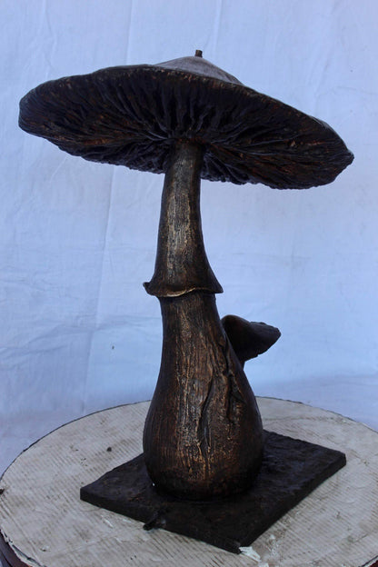 Leaning mushroom bronze statue fountain -  Size: 18"L x 17"W x 24"H.