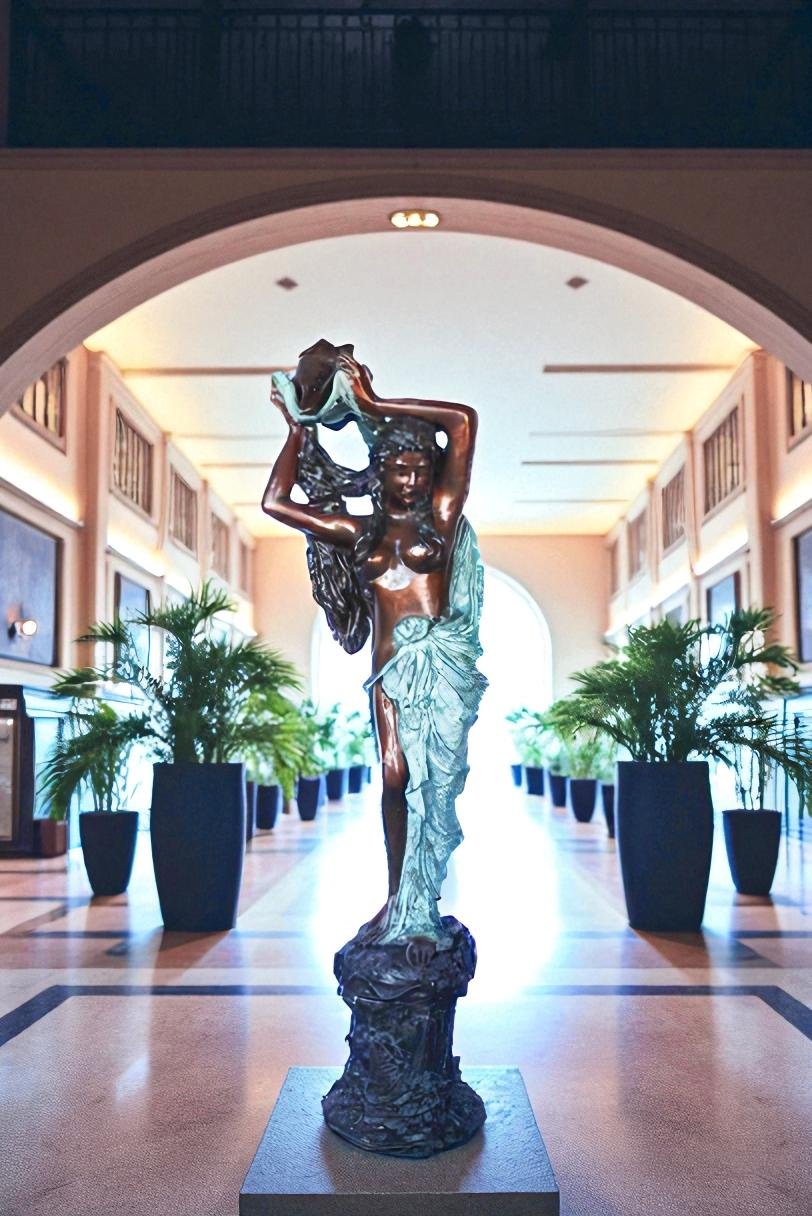 Half-naked woman holding a basket bronze statue Art Nude -  Size: "L x "W x "H.