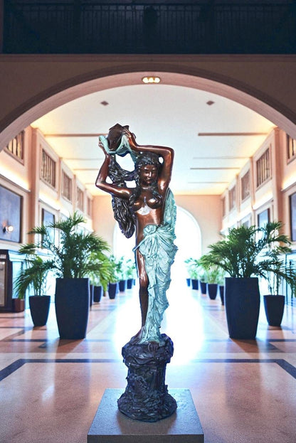 Half-naked woman holding a basket bronze statue Art Nude -  Size: "L x "W x "H.