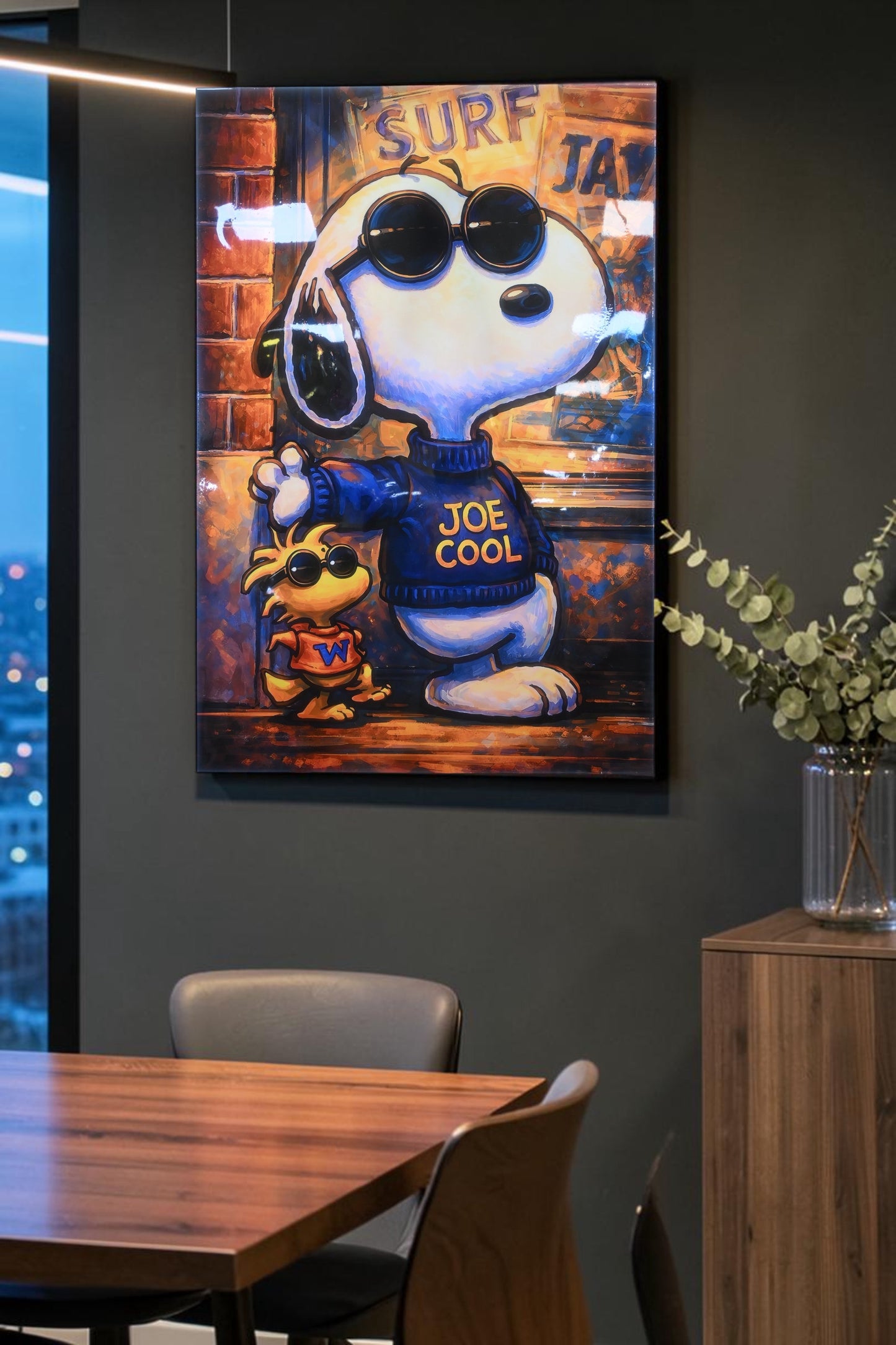 Snoopy Joe Cool Pop Art Resin Covered Canvas 40"x60"
