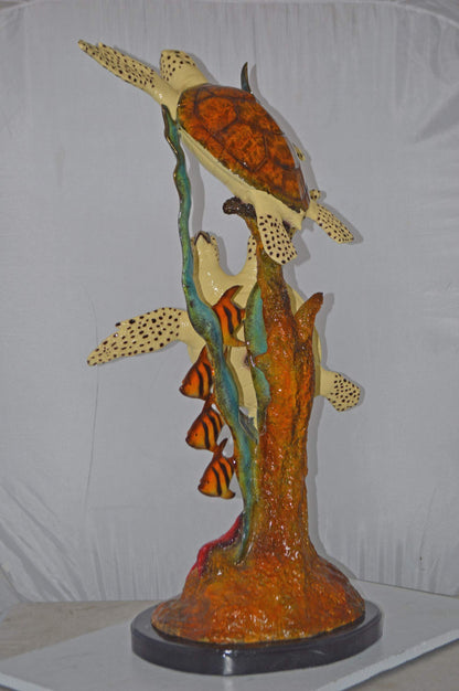 Two Turtles Swimming with Clown Fish Bronze Statue - Size: 18"L x 31"W x 42"H.