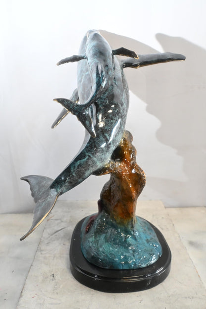 Bronze Humpback Whale Pair Sculpture Coral Branch 27"x22"x30"H