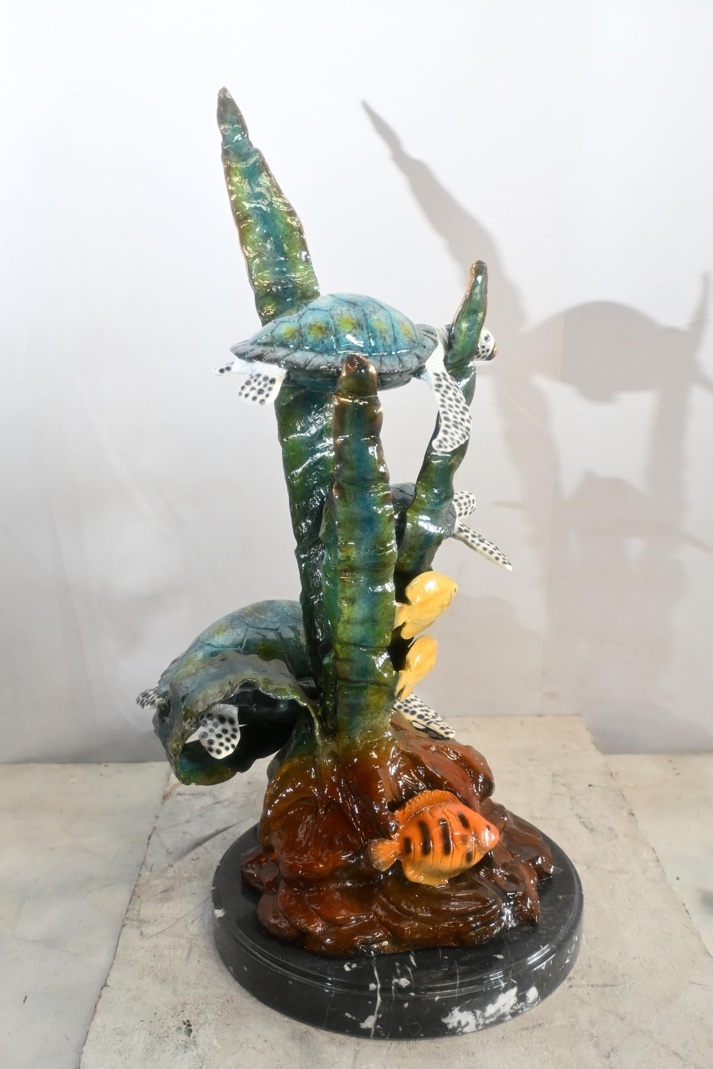 Three Sea Turtles Bronze Sculpture Vertical Coral 18"x13"x28"H