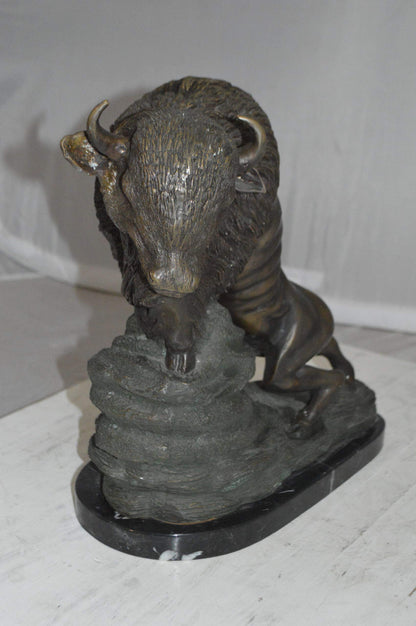 Bison Bronze Statue - Size: 7" L x 14" W x 15" H.