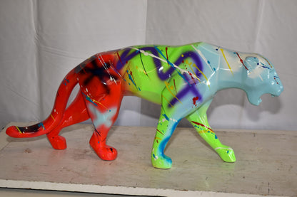 Roaming Graffiti and Splatter paint Jaguar Resin Statue 28" x 7" x 12"H