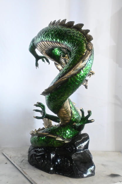 Green Bronze Dragon Fountain Statue with Pearl Sphere 30"x20"x38"H