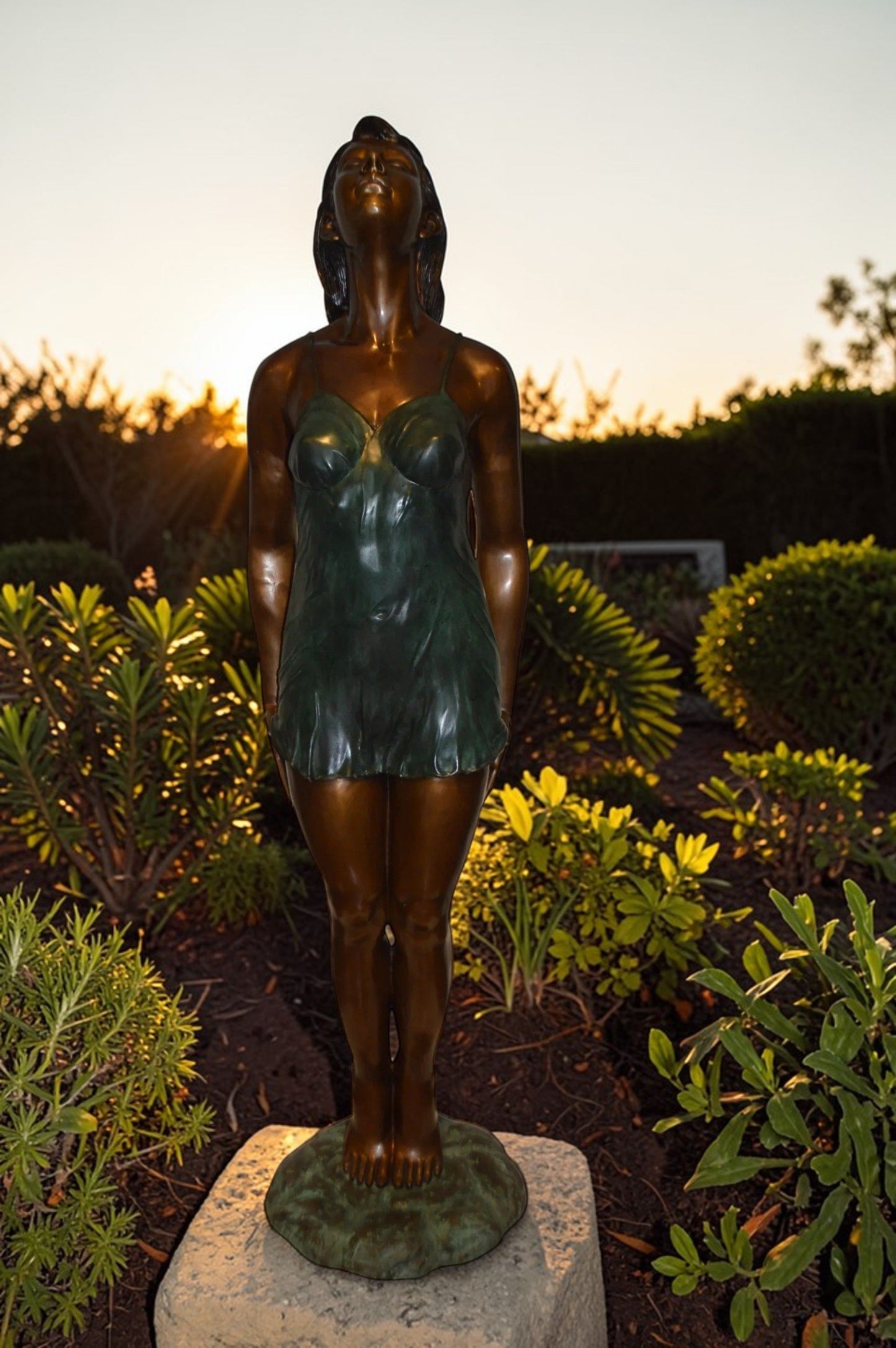 Spring Lady Watching The Sun Bronze Statue -  Size: 18"L x 12"W x 64"H