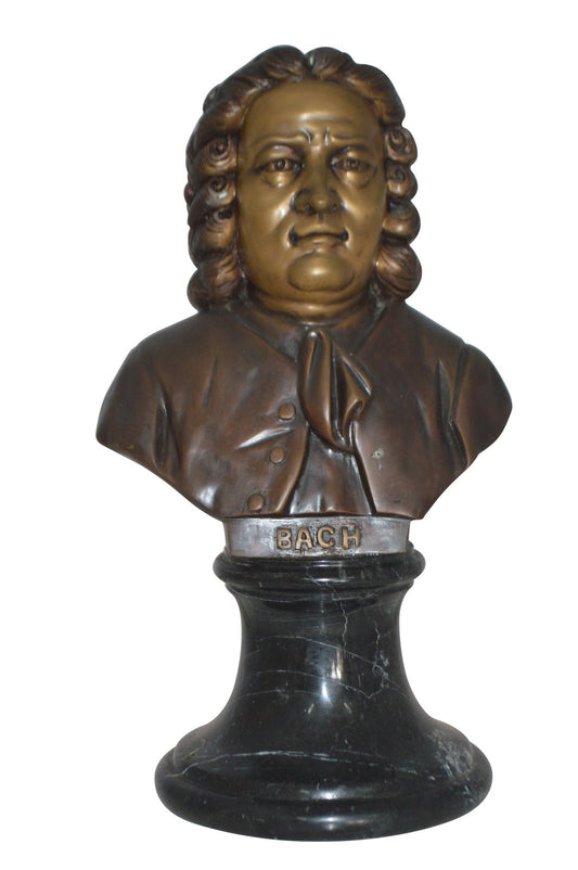 Johann Sebastian Bach Bust Bronze Statue -  Size: 11"L x 9"W x 20"H.