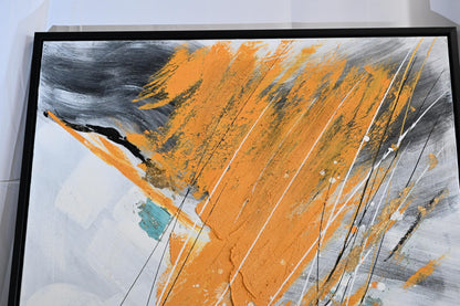 Abstract Canvas Painting Orange Gray Splash Framed Art 41"x61"