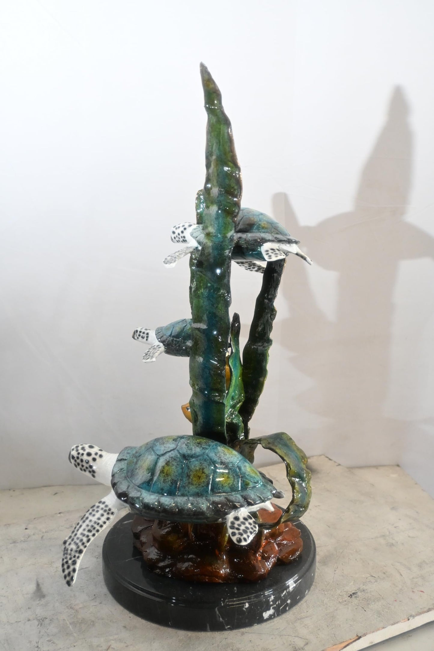 Three Sea Turtles Bronze Sculpture Vertical Coral 18"x13"x28"H