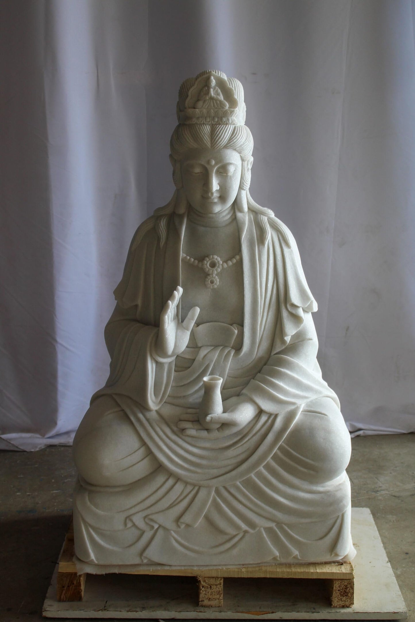 Giant Graceful Buddha in All White Marble Statue 20" x 25" x 44"H
