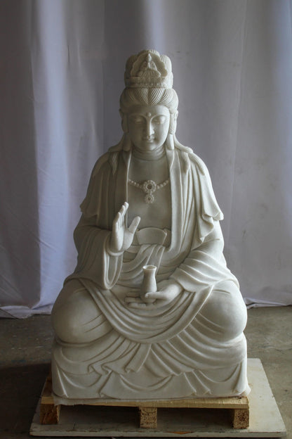 Giant Graceful Buddha in All White Marble Statue 20" x 25" x 44"H