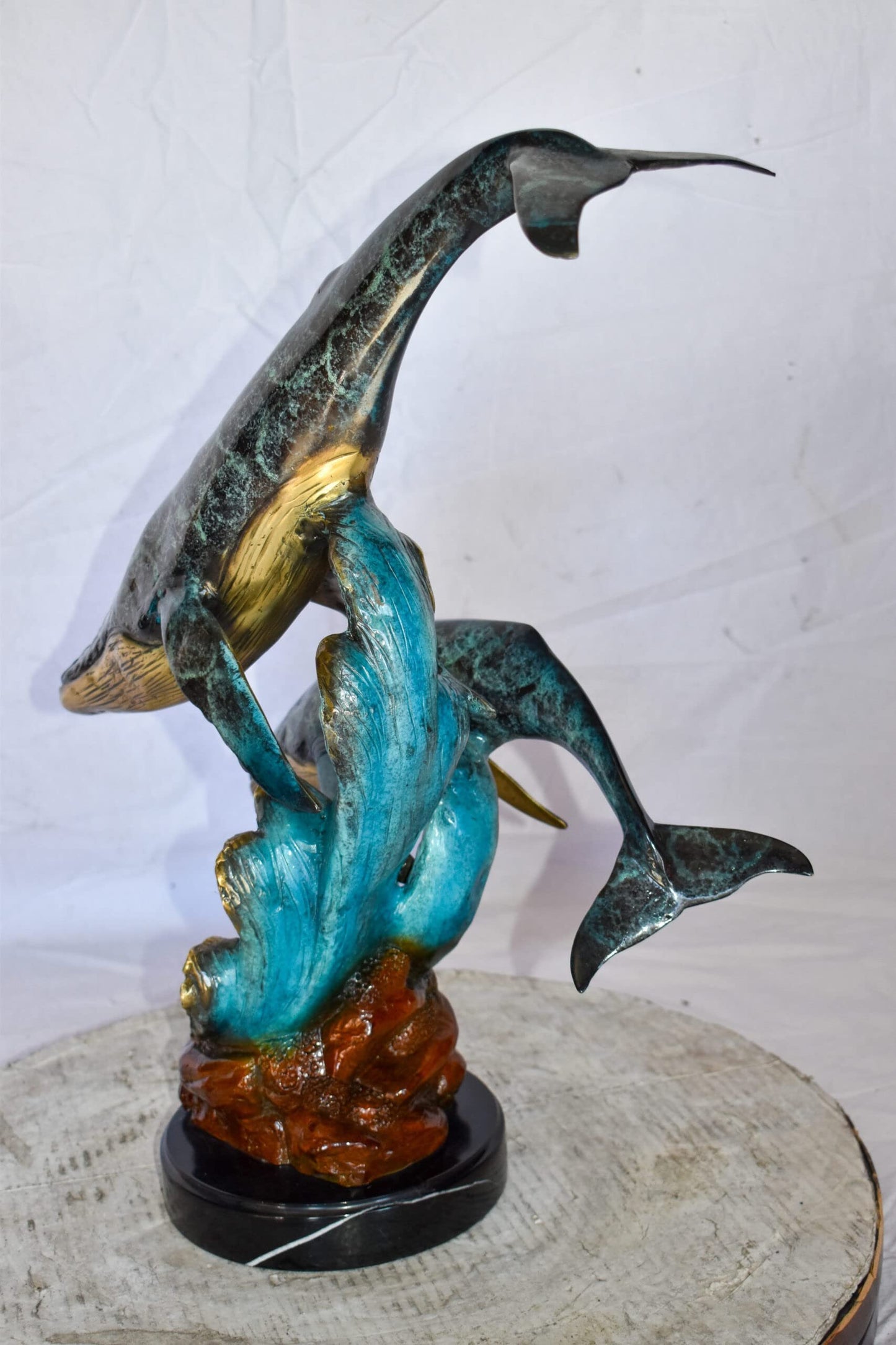 Pair of Humpback Whales Swimming in The Ocean Bronze Statue  20" x 10" x 25"H