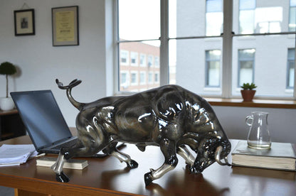 Charging Bull Bronze Statue -  Size: 15"L x 5"W x 8"H.
