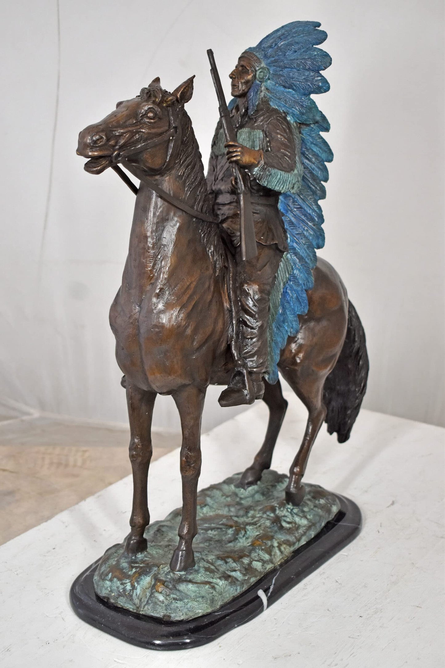 Indian man on his horse Bronze Statue Size: 18" x 8" x 23"H
