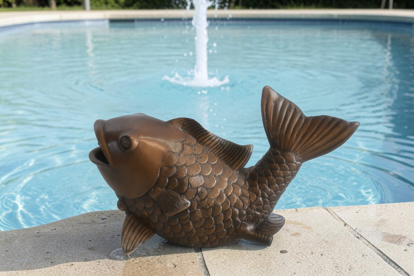 Bronze Koi Fish Fountain Sculpture with Open Mouth Spout 4"x11"x7"H