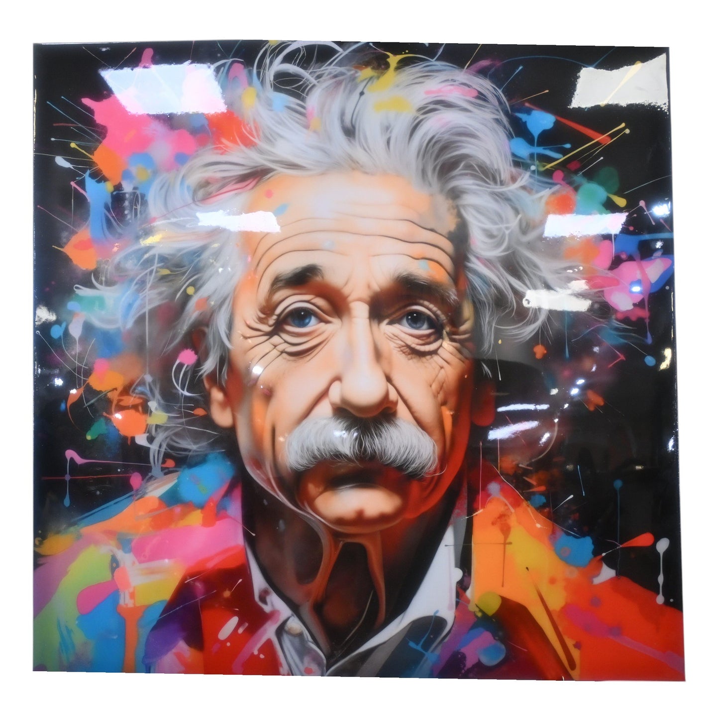 Albert Einstein Pop Art Splatter Resin Covered Canvas 40"x40"