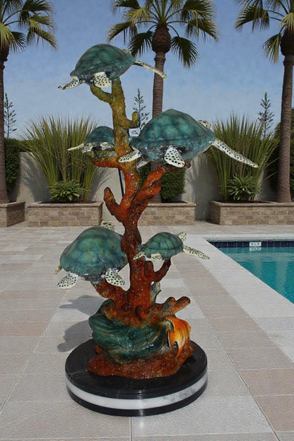 Five Sea Turtles Swimming Bronze Statue -  Size: 20"L x 16"W x 30"H.