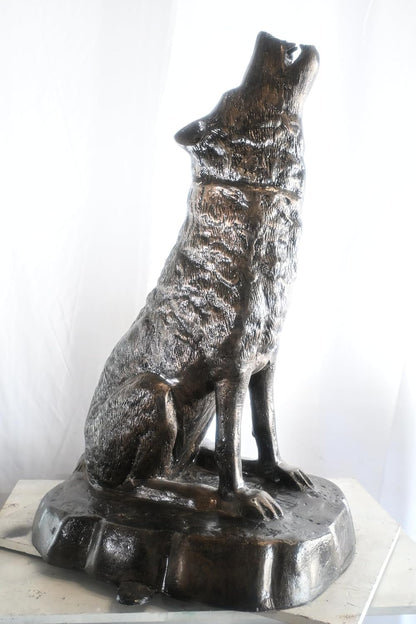Majestic Howling Wolf on Rock Base Large Aluminum Statue 28"x26"x43"H