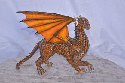 Painted Dragon Made of Bronze, Statue - Size: 15"L x 14"W x 12"H.