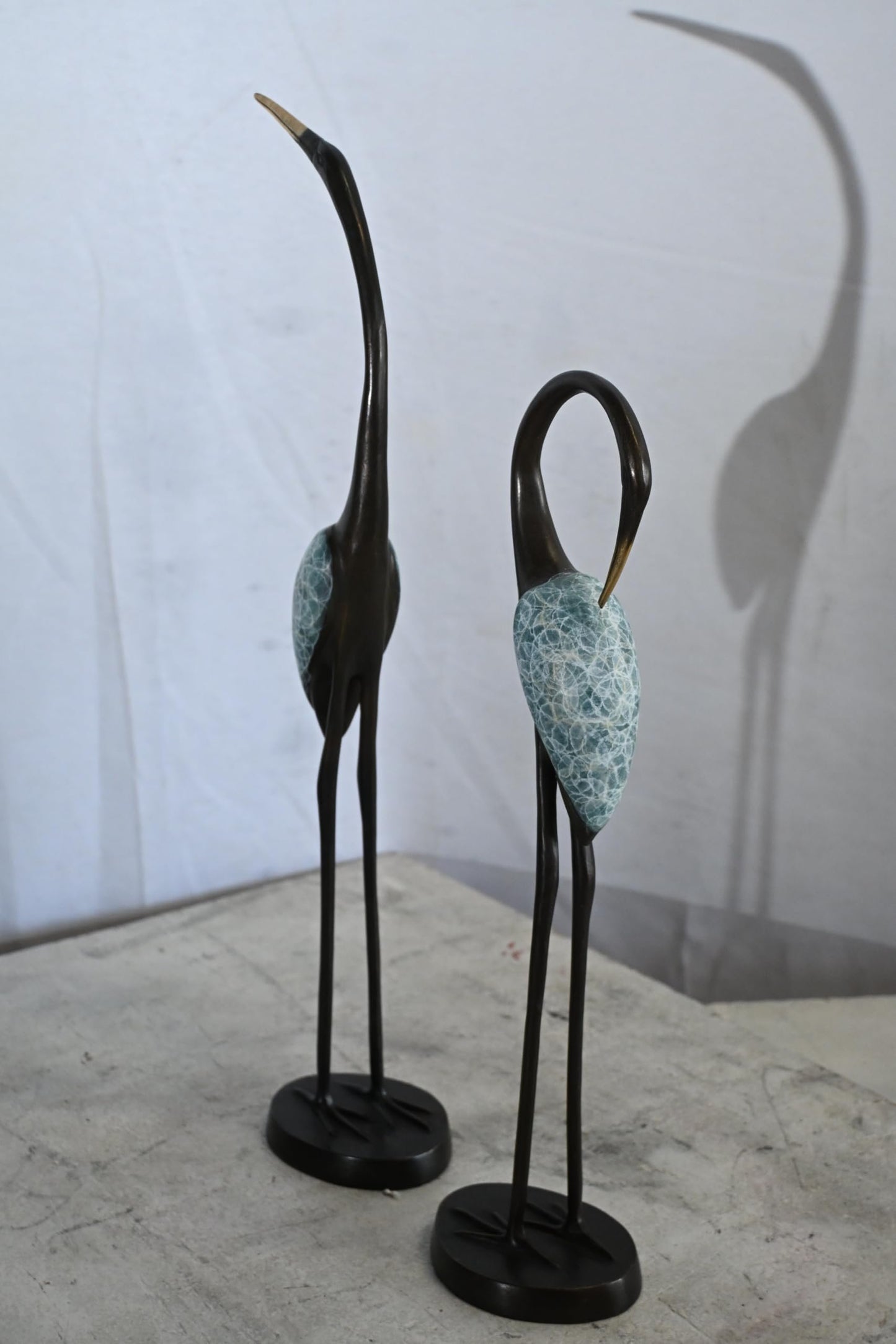 Bronze Crane Pair Statue Set Birds Sculpture Figurines 7"x4"x20"H