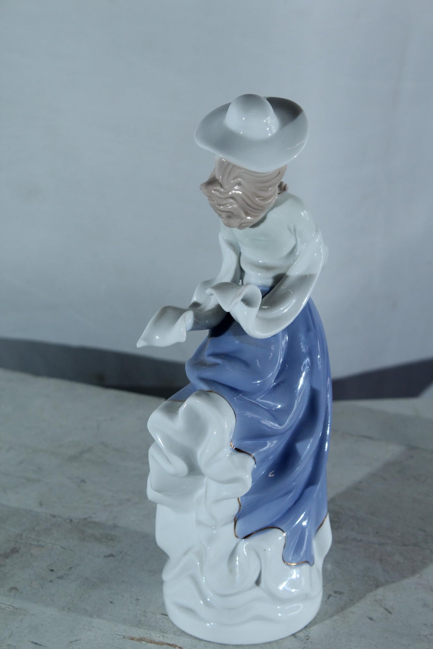 NIFAO Porcelain Lady Figurine with hat and Flower Vintage Style 5"x4"x12"H