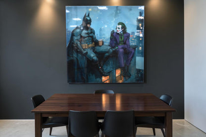 Vigilante and Villain Rooftop Pop Art Resin Canvas 40"x40"