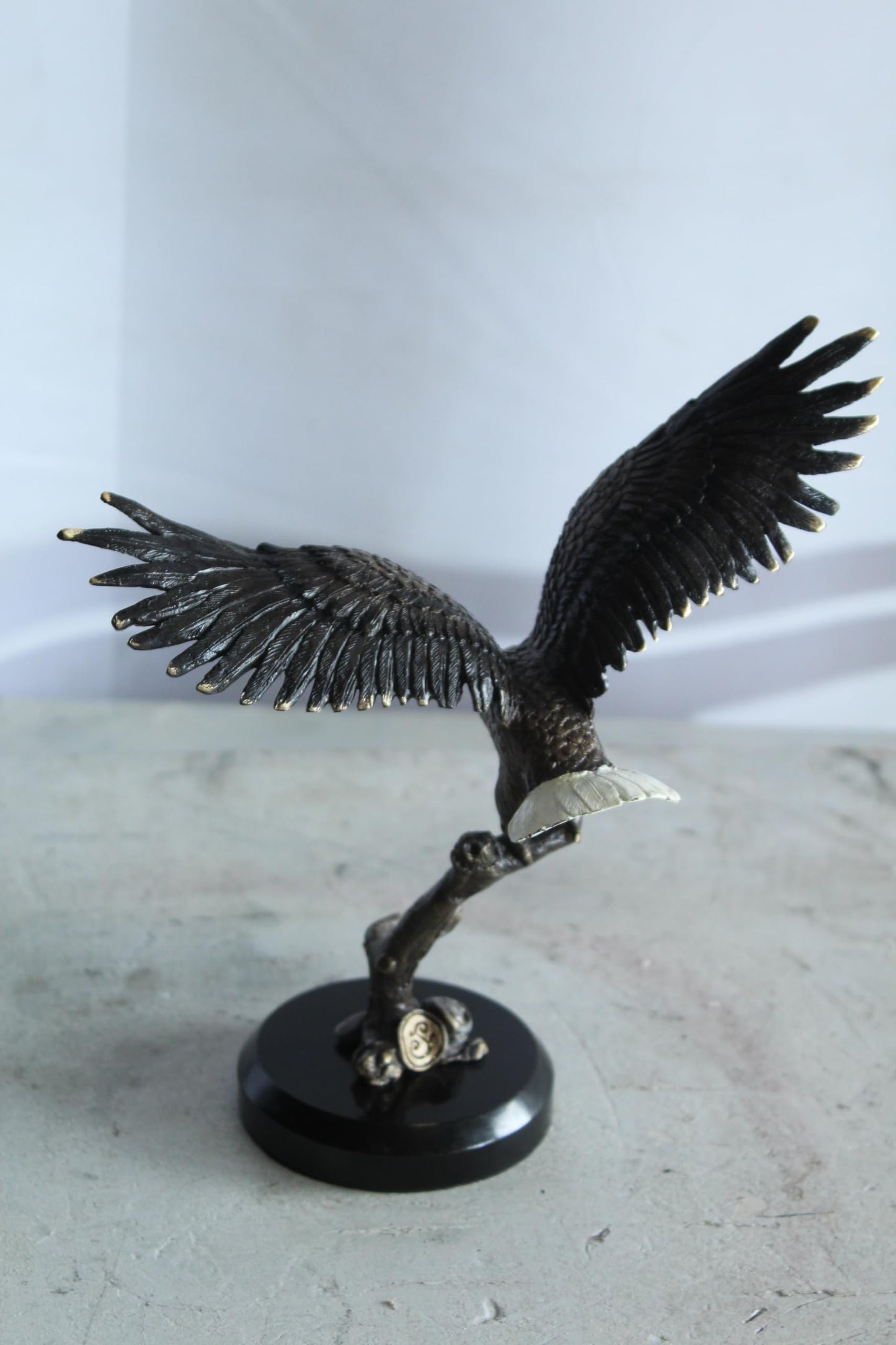 NIFAO Bronze Eagle Statue on Marble Base Soaring Bird Sculpture 8" x 5" x 10"H