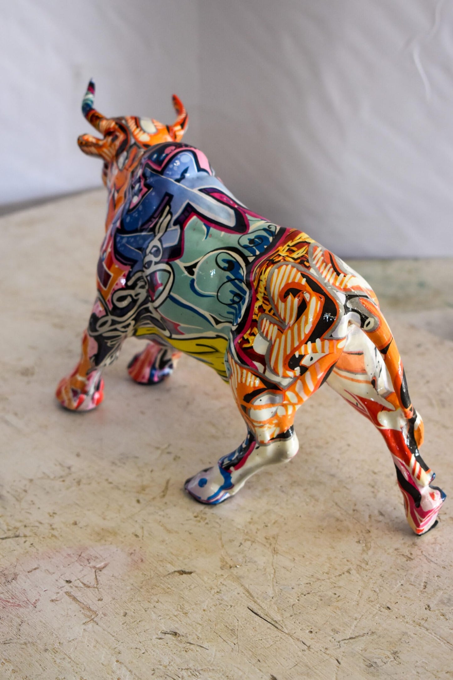Charging Bull, Modern Pop Art Style Resin Statue 12" x 4" x 8"H