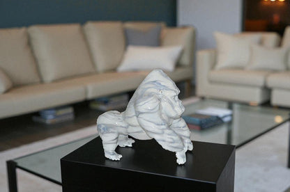 Modern King Kong Grey white Bronze Statue -  Size: 15"L x 13"W x 17"H.