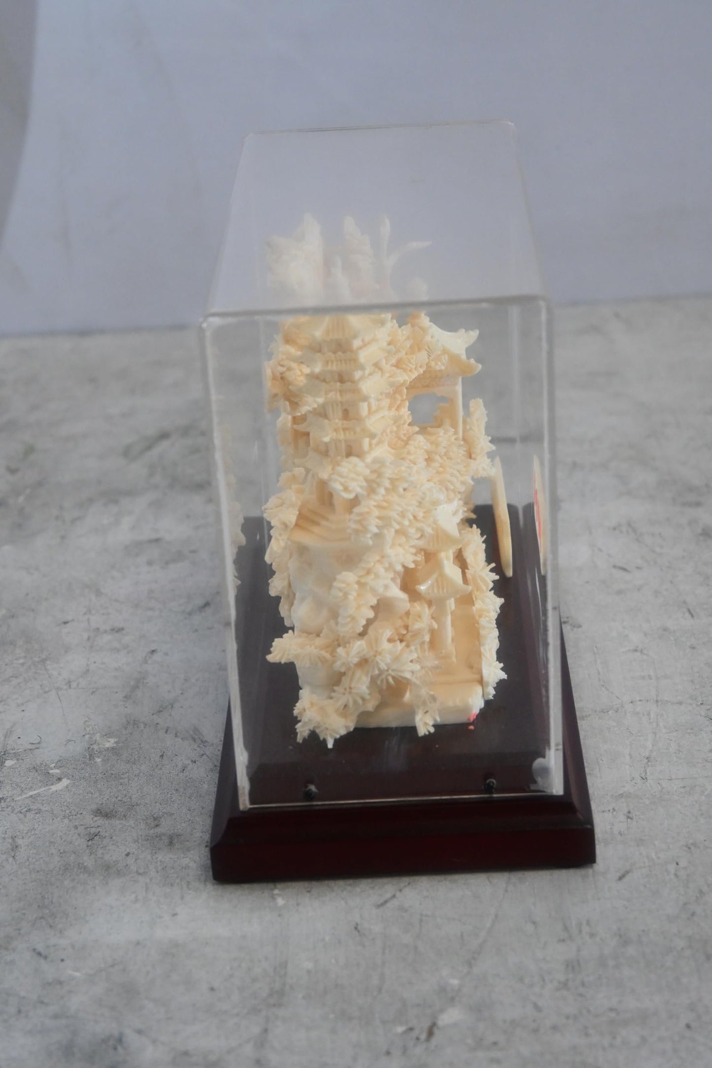 Carved Resin Chinese Pagoda Temple Garden in Case 8"x4"x7"H
