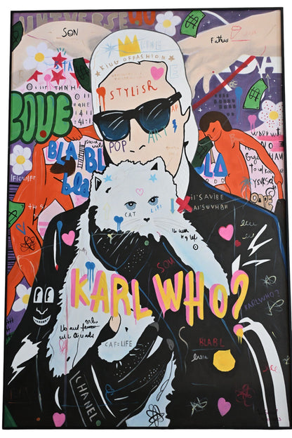 Karl Who Pop Art Canvas Painting Fashion Icon Framed Art 61"x41"