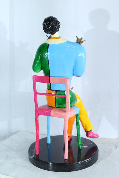 NIFAO Picasso Style Bronze Violinist Statue Colorful Musician Décor 15" x 14" x 28"H