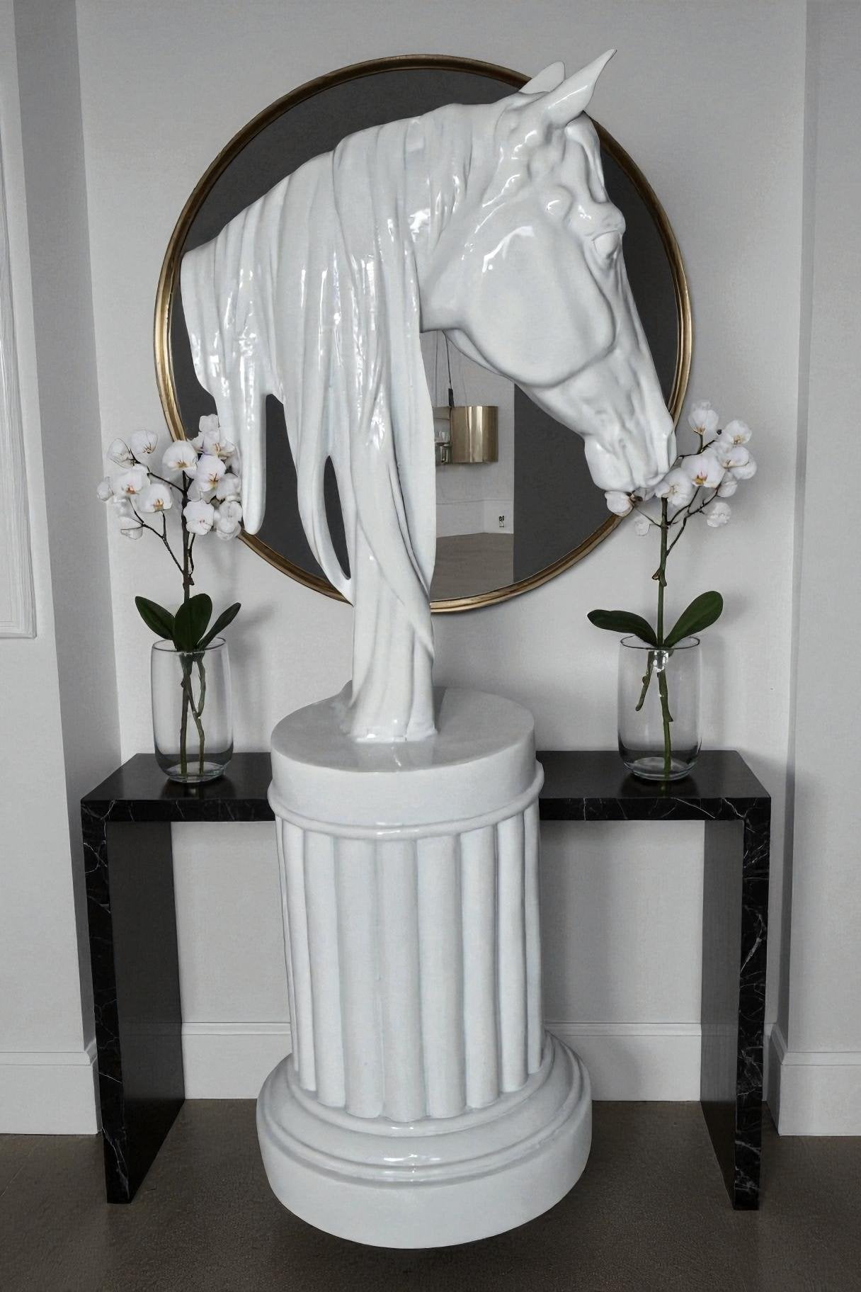 Modern Art of a White Horse Bust Statue Made of Resin Size: 10" x 5" x 19"H