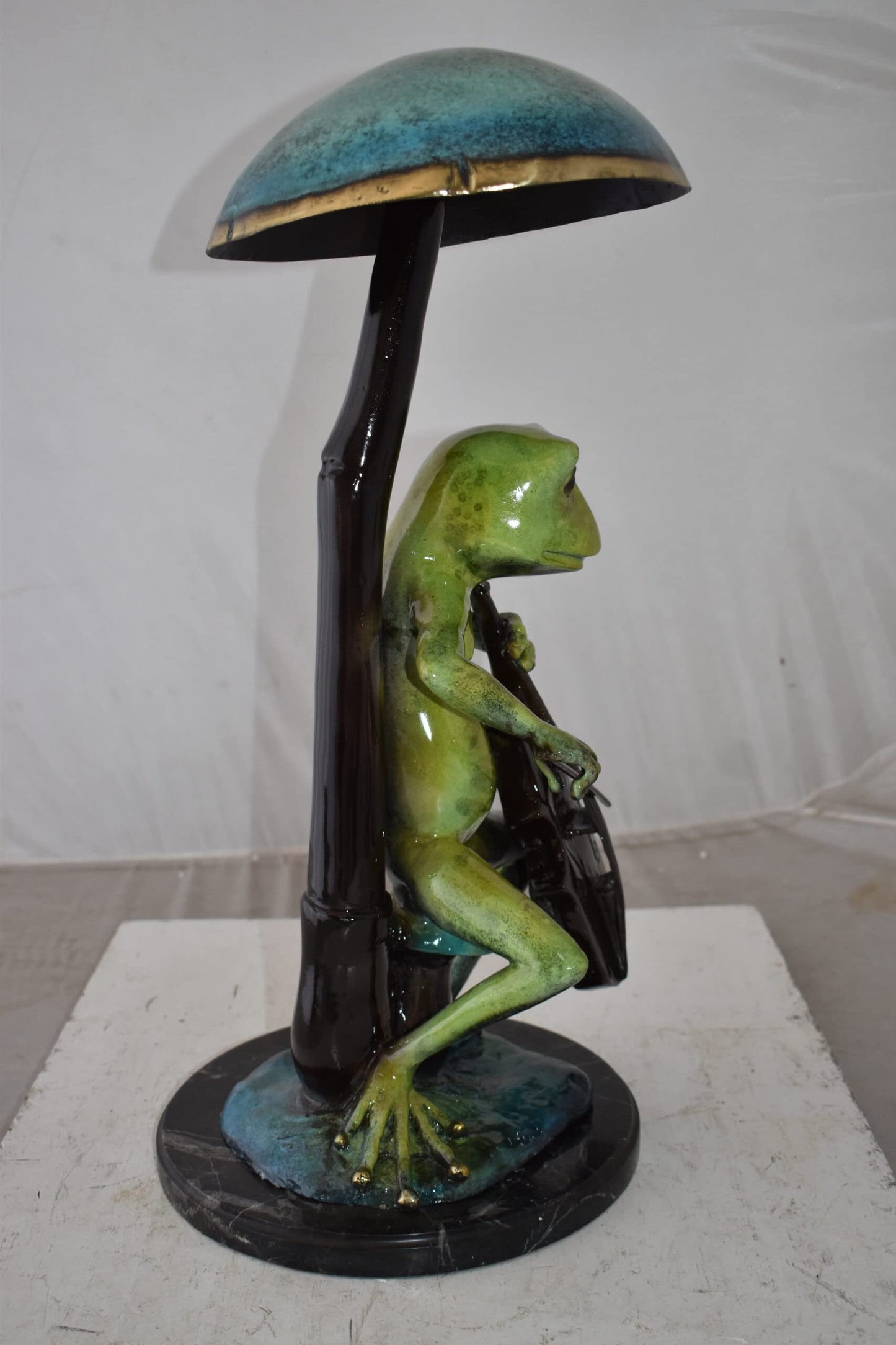 Frog Playing Cello colored Bronze Statue Size: 12" x 11" x 24"H