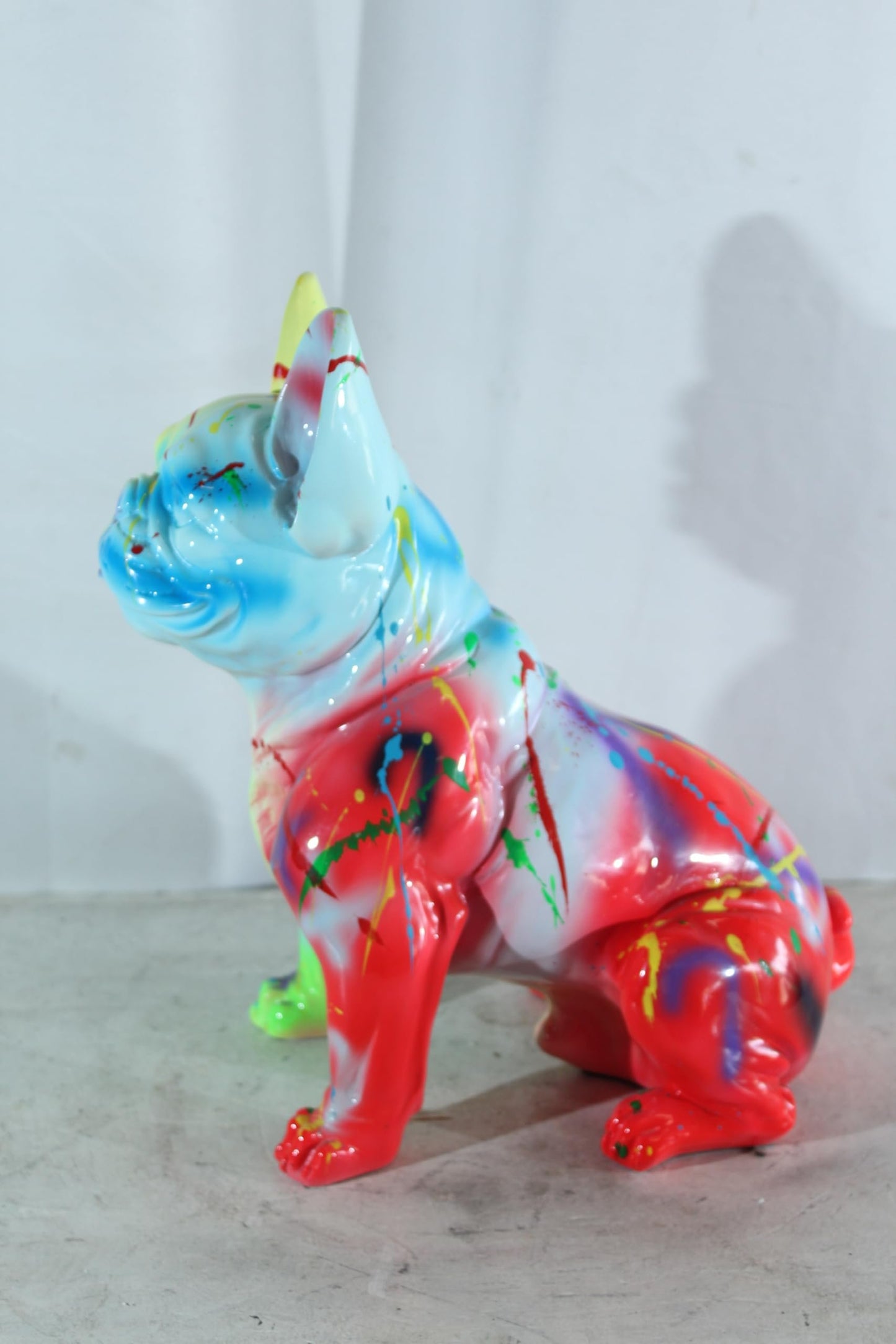 NIFAO Resin French Bulldog Statue Rainbow Paint Splatter 16"x9"x16"H
