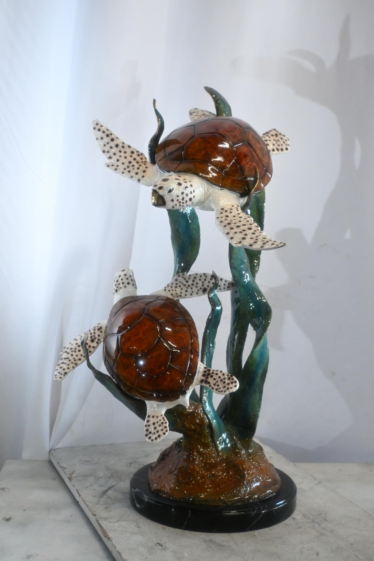 Two Sea Turtles Swimming on Kelp Bronze Sculpture 17"x18"x33"H
