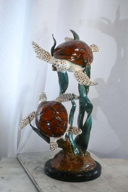 Two Sea Turtles Swimming on Kelp Bronze Sculpture 17"x18"x33"H