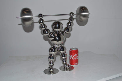 Modern Art Weightlifter Up Position Chrome Balls Statue - Size: 20"x5"x17"H
