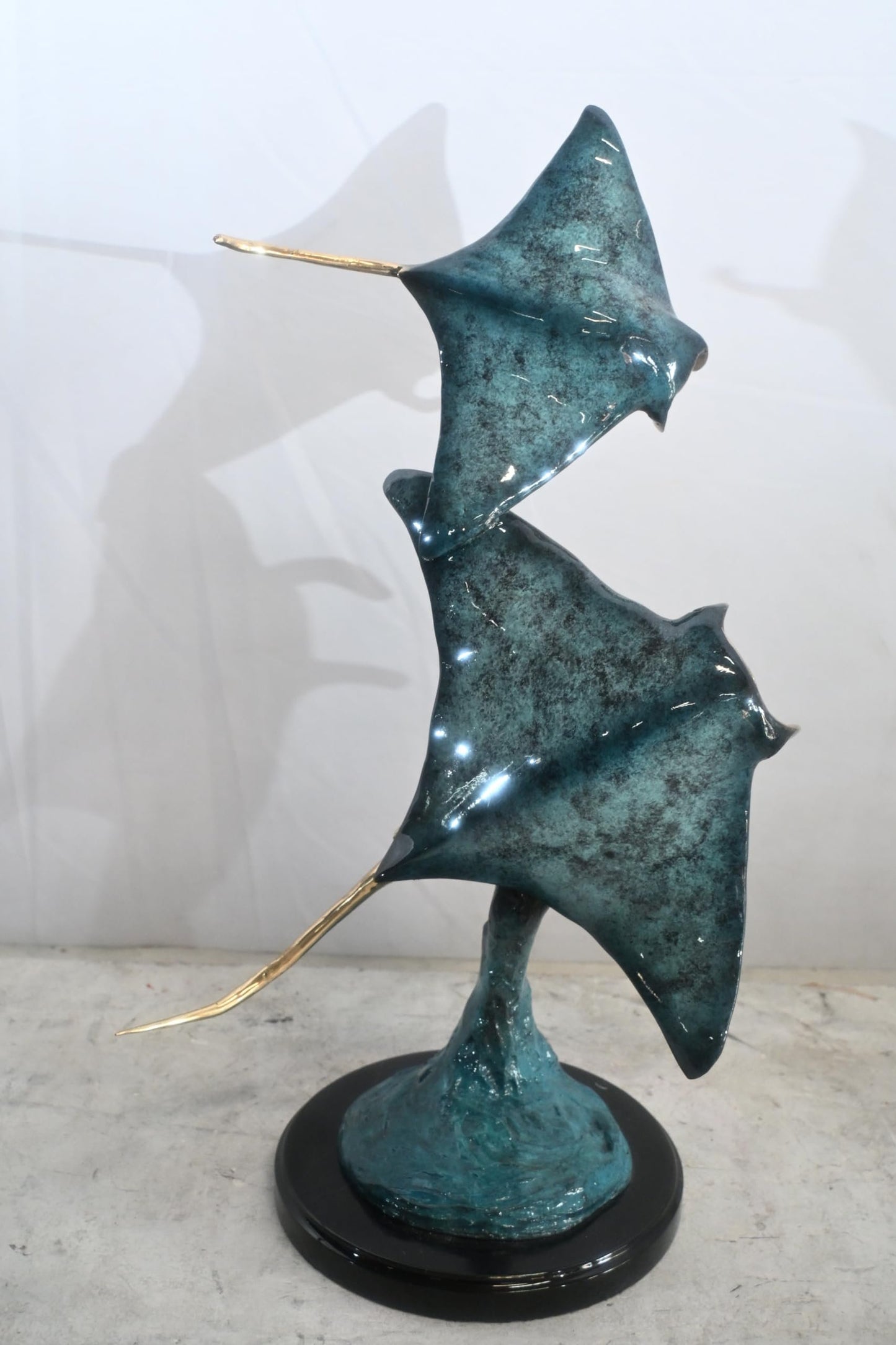 Two Stingrays Bronze Sculpture Ocean Wave Base 13"x7"x23"H